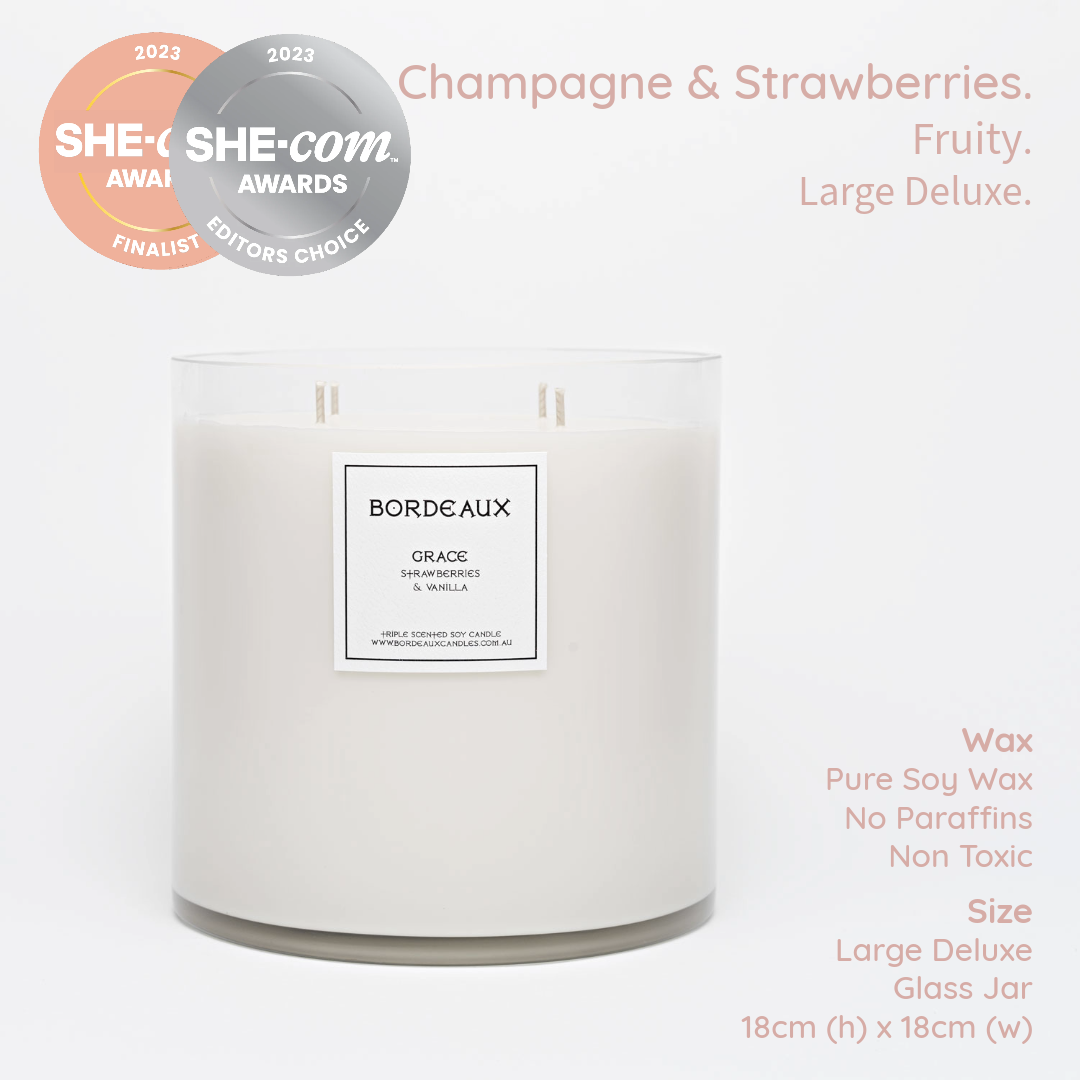 GRACE - Champagne & Strawberries Large Deluxe Candle
