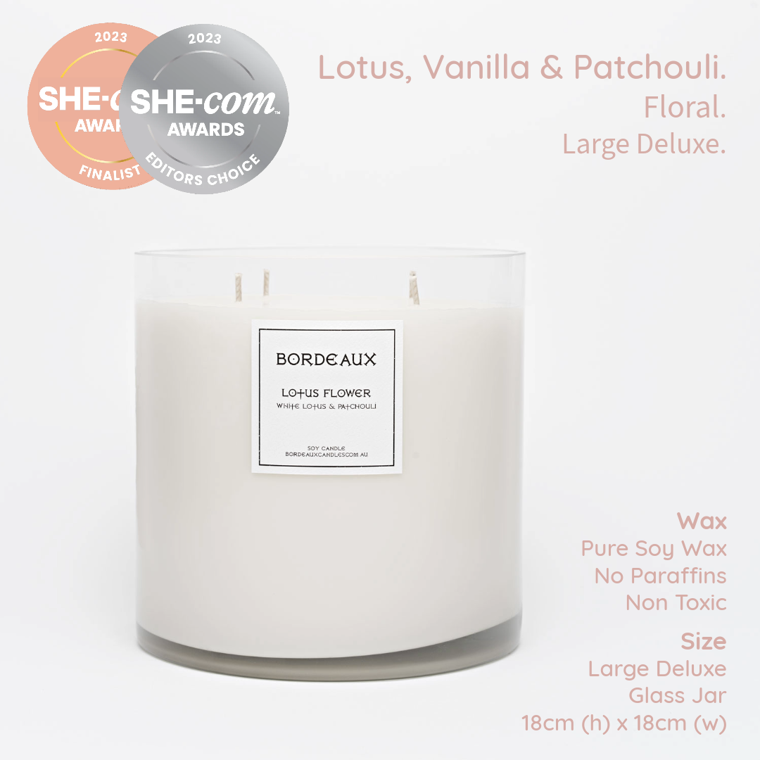 LOTUS FLOWER - Lotus, Vanilla & Patchouli Large Deluxe Candle