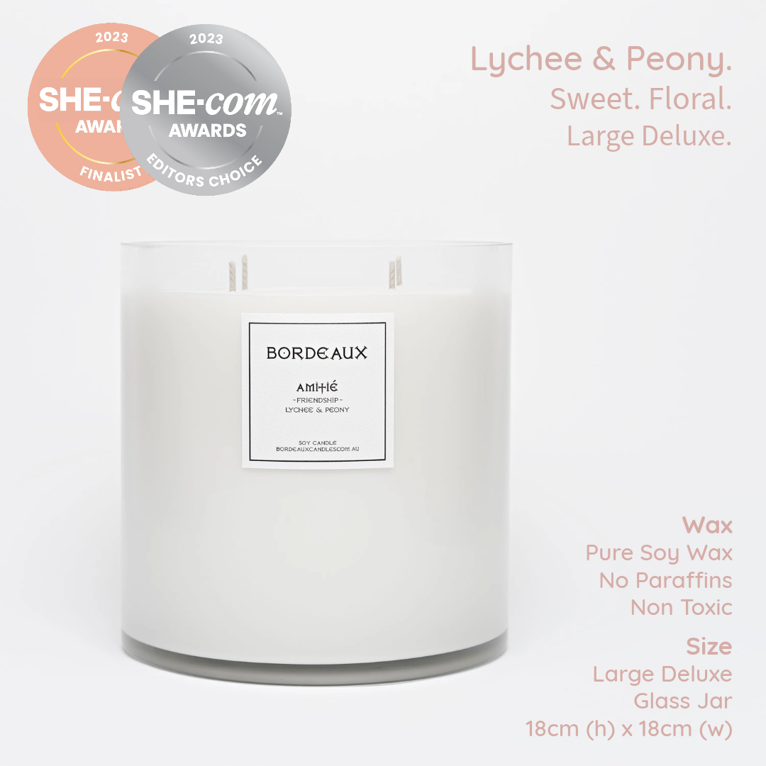 Large Deluxe Candle | Large Candle | Soy Wax | Lychee & Peony | Bordeaux Candles
