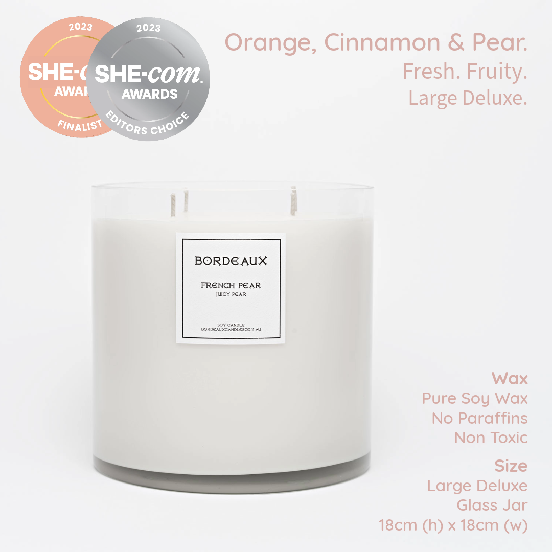 Large Deluxe Candle | Large Candle | Soy Wax | Frenchy Pear | Bordeaux Candles