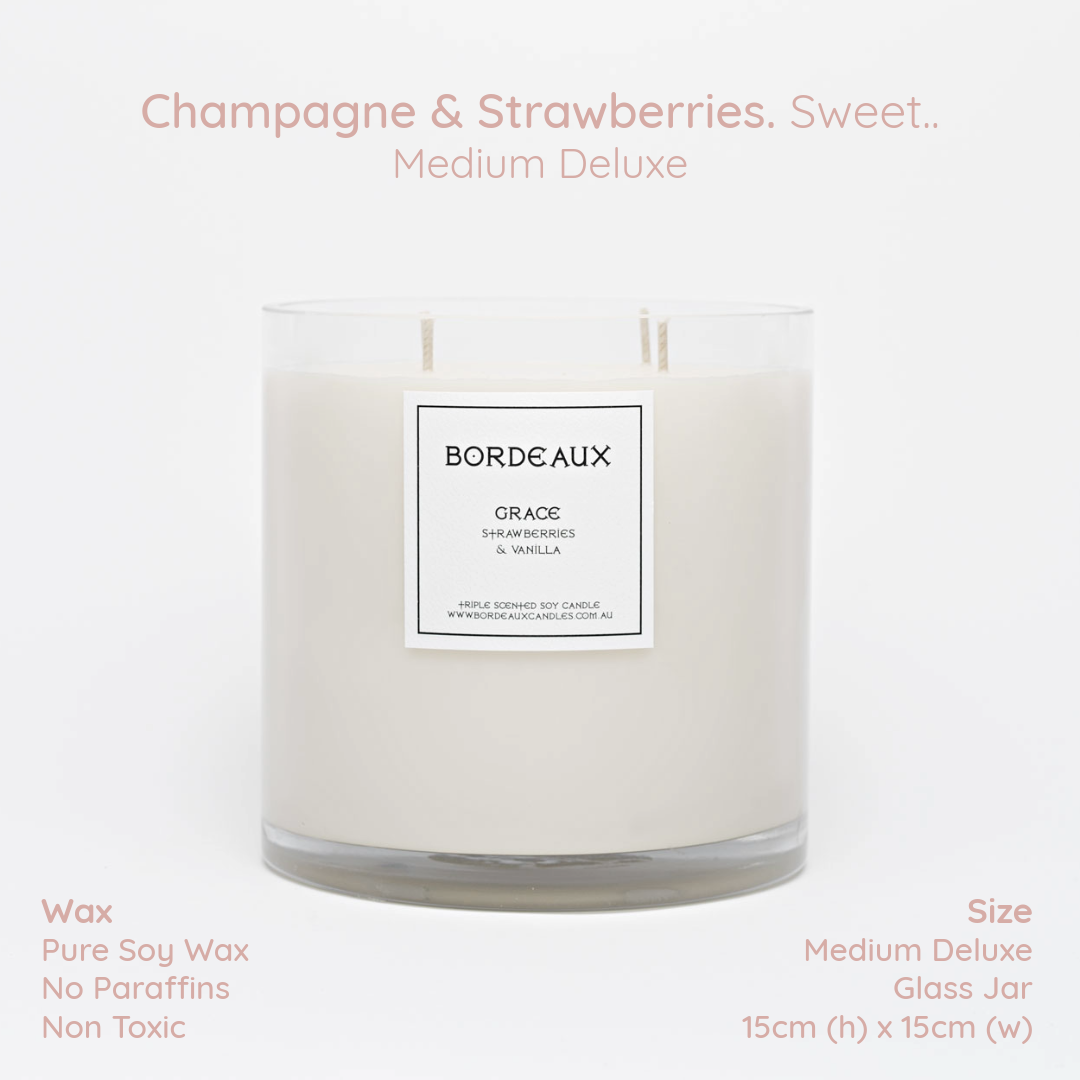 GRACE - Champagne & Strawberries Medium Deluxe Candle