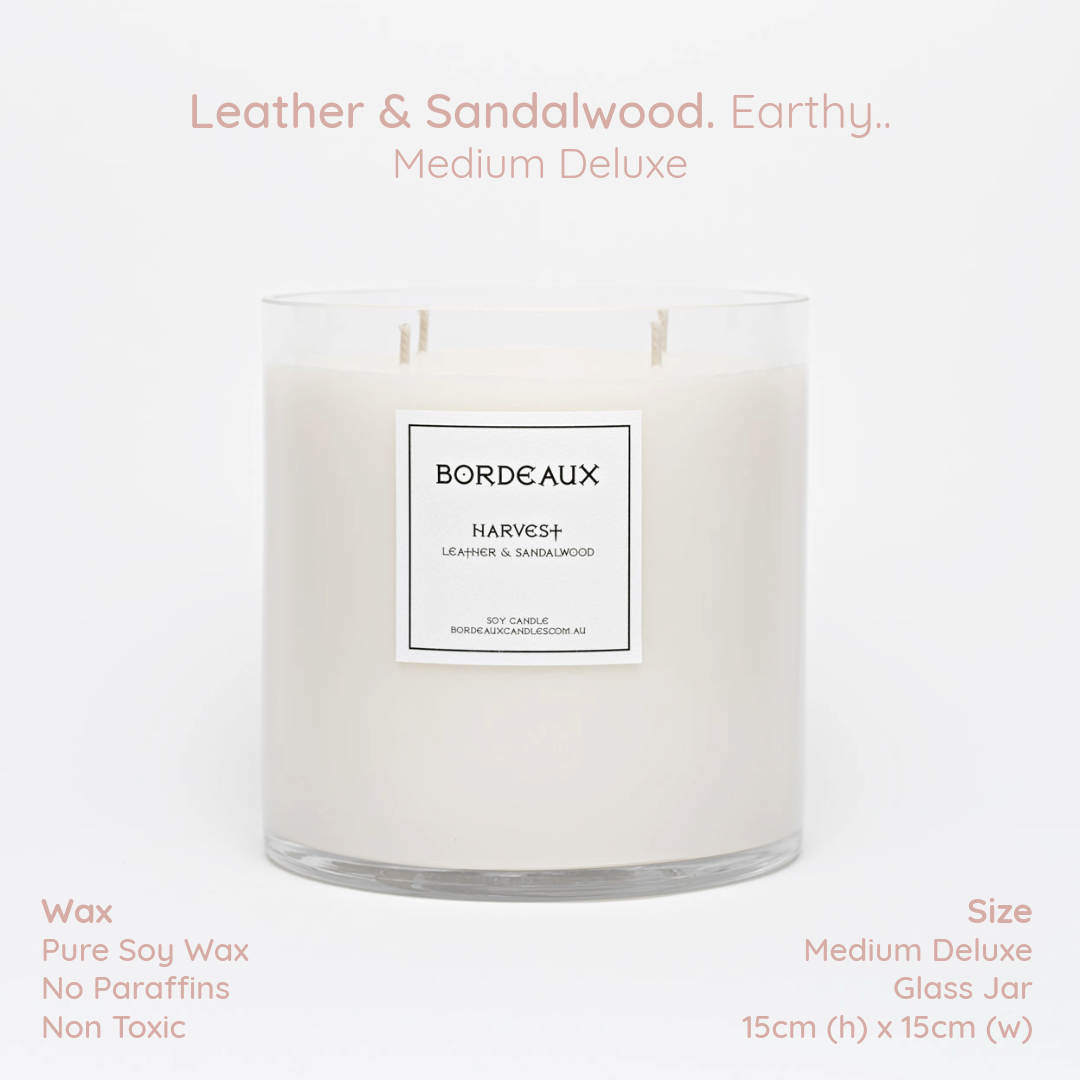HARVEST - Vintage Leather & Sandalwood Medium Deluxe Candle