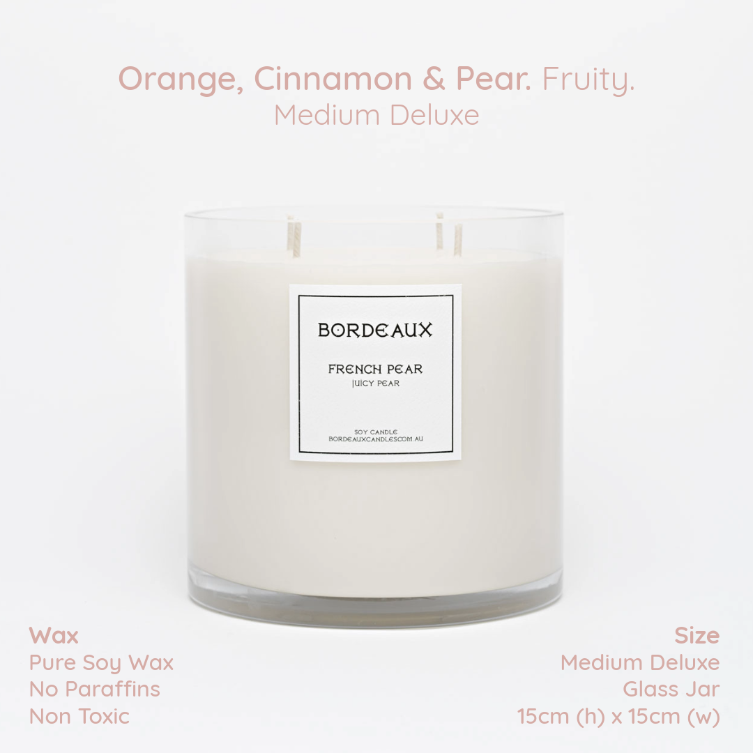 Medium Deluxe Candle | Large Candle | Soy Wax | French Pear | Bordeaux Candles