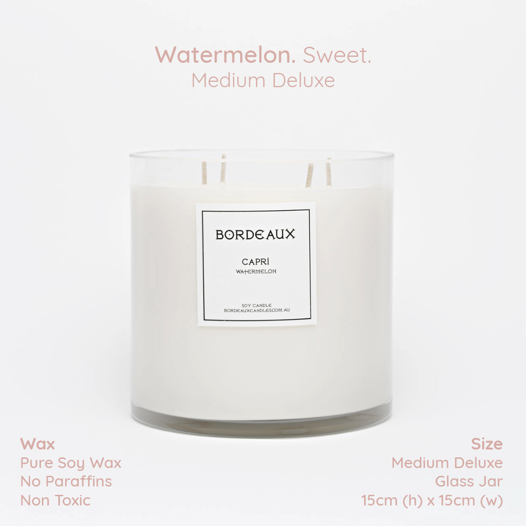 Medium Deluxe Candle | Large Candle | Soy Wax | Watermelon | Bordeaux Candles