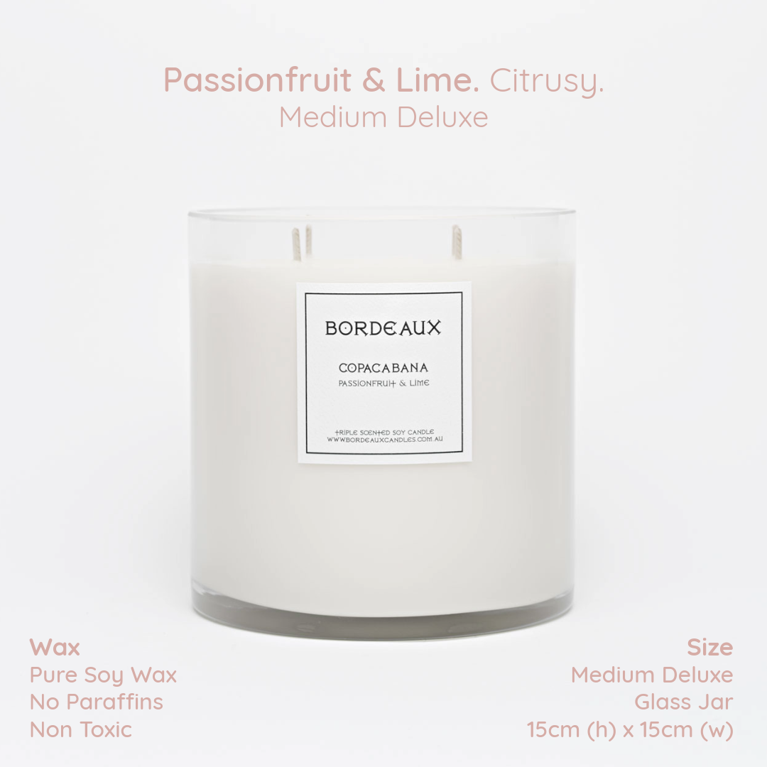 Medium Deluxe Candle | Large Candle | Soy Wax | Passionfruit & Lime | Bordeaux Candles