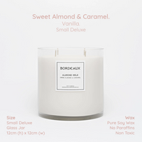 Thumbnail for Sweet Almond & Caramel small deluxe candle in large glass jar with pure soy wax - Bordeaux Candles