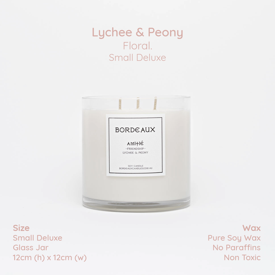 Small Deluxe Candle | Small Candle | Soy Wax | Lychee & Peony | Bordeaux Candles