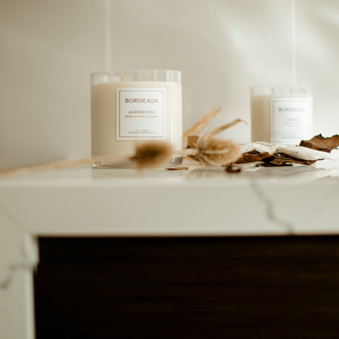 Small Deluxe Candle | Small Candle | Soy Wax | Lifestyle Photo | Lychee & Peony | Bordeaux Candles