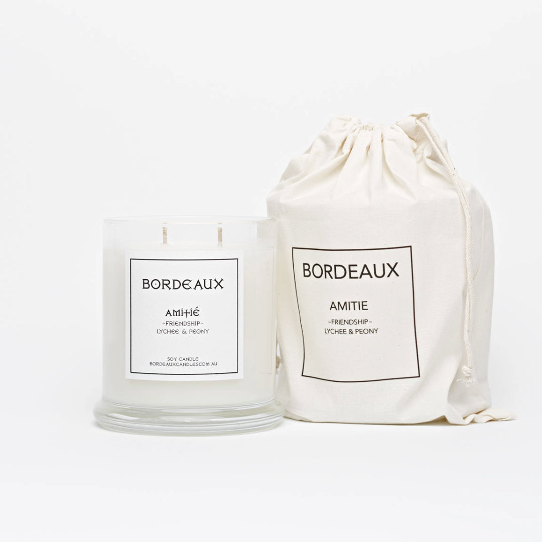 Amitie | Lychee & Peony Candle with Bag | Bordeaux Candles