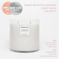 Thumbnail for Sweet Almond & Caramel large deluxe candle in large glass jar with pure soy wax - Bordeaux Candles