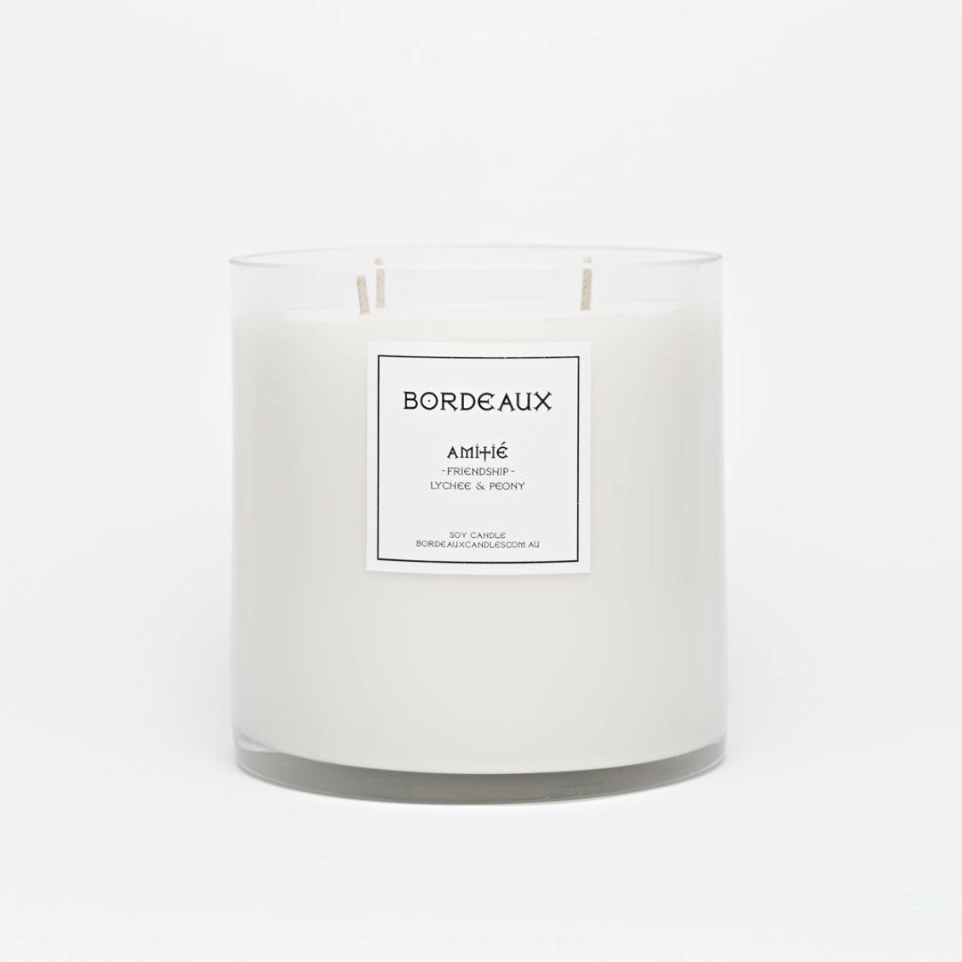 Medium Deluxe Candle | Large Candle | Pure Soy Wax | Lychee & Peony | Bordeaux Candles