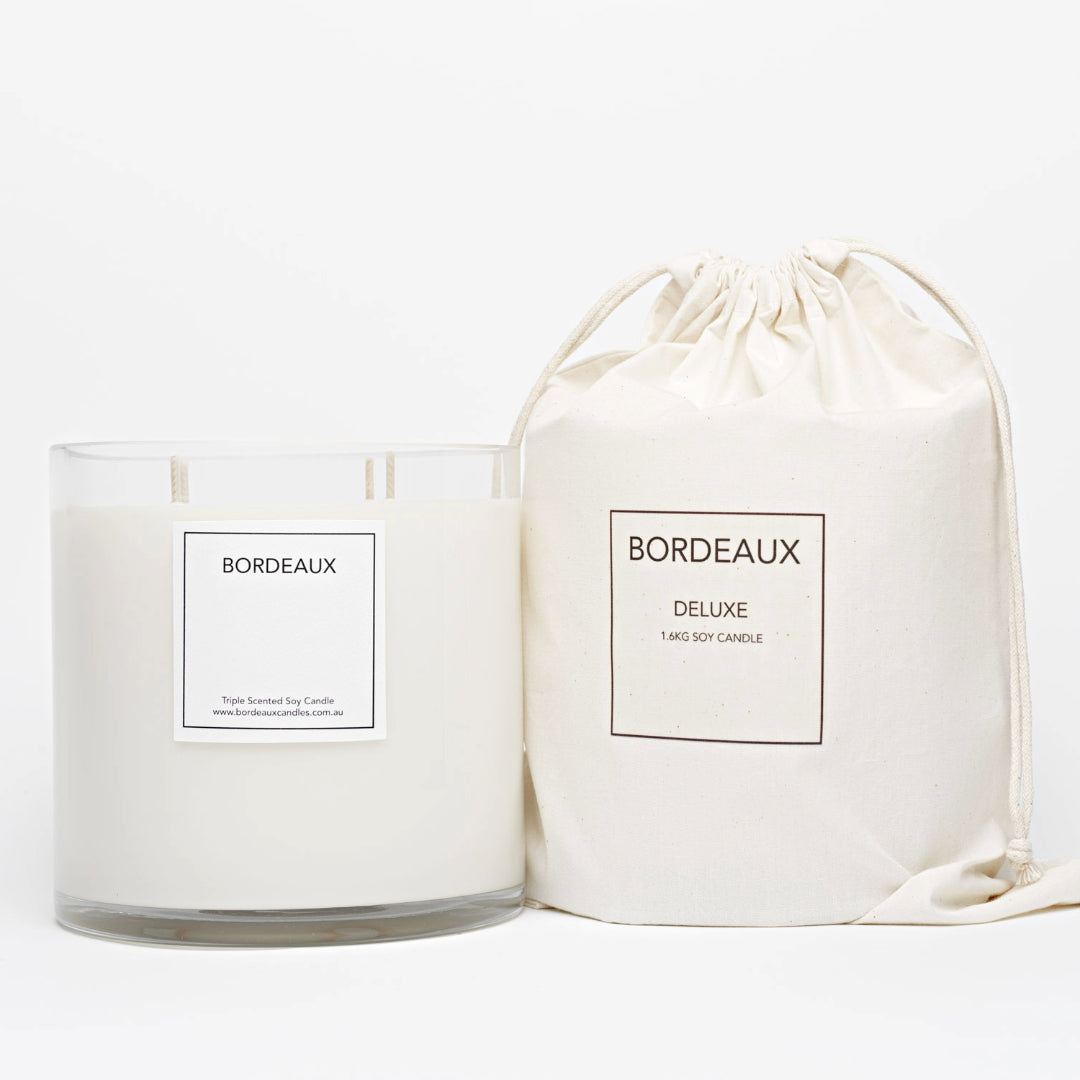 Medium Deluxe Candle | Large Candle with Bag | Soy Wax | Dry Tobacco & Hay | Bordeaux Candles