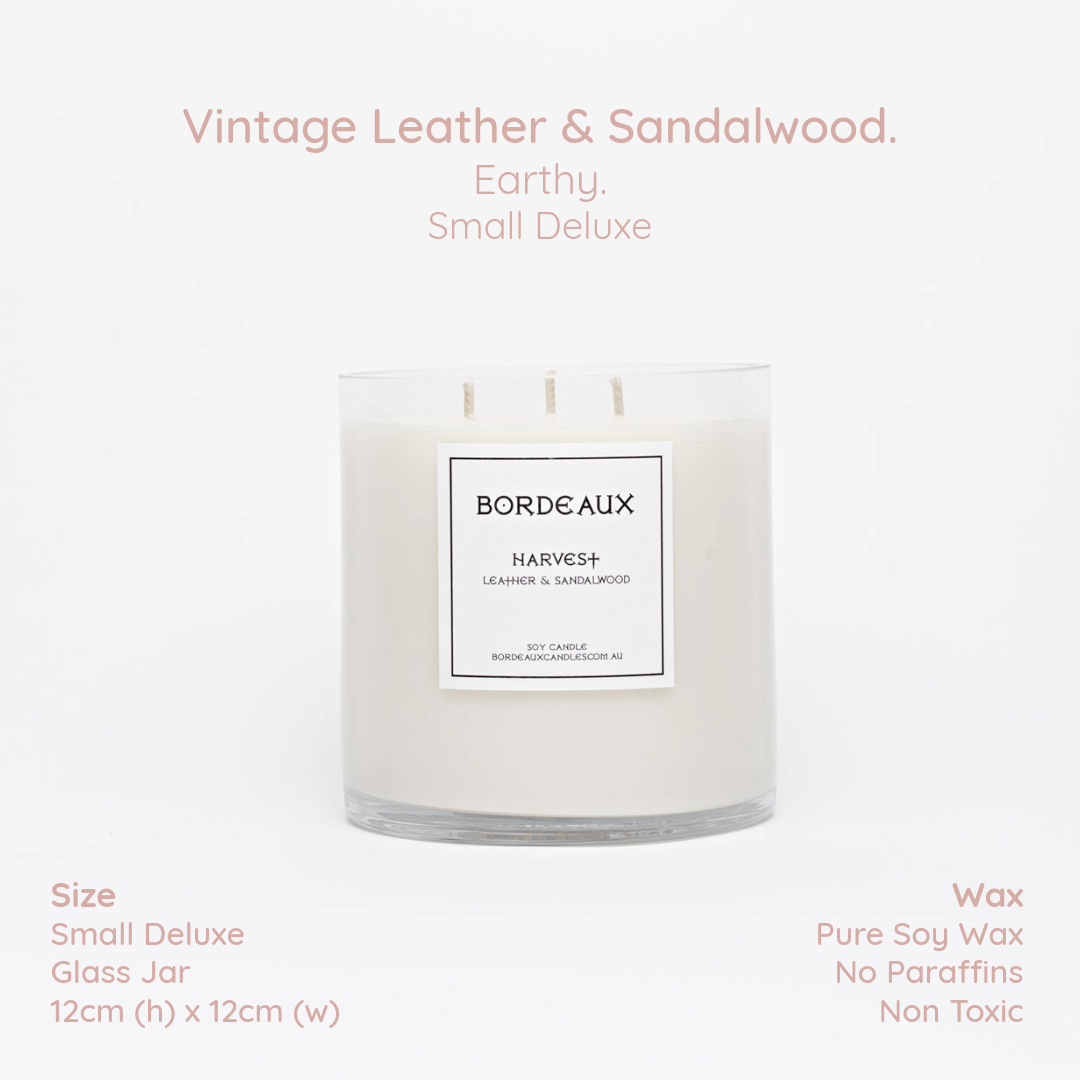 HARVEST - Vintage Leather & Sandalwood Small Deluxe Candle